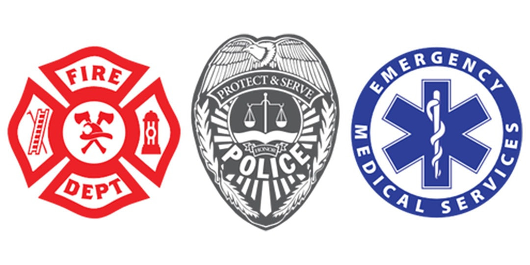 Logos of fire, police and emergency services 