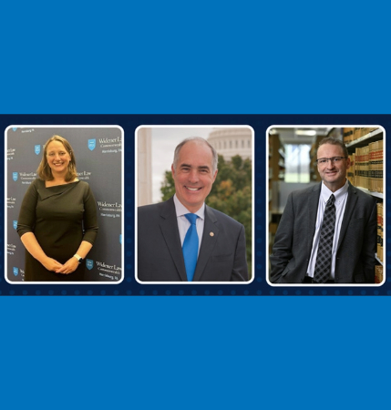 Headshots of Jurist in Residence: Judge Karoline Mehalchick, U.S. District Judge for the Middle District of Pennsylvania, Former U.S. Senator Bob Casey and Dean andre douglas pond cummings