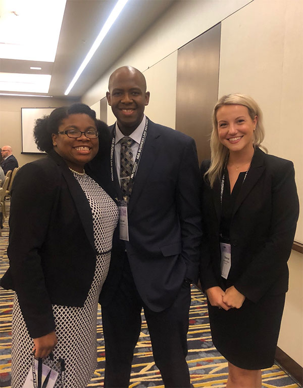 Three Widener Law Commonwealth students posing for a photo at the 2019 ABA Business Law Section's Annual Meeting