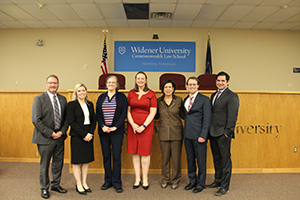 Image of Dean andre douglas pond cummings, Judge Schwab, Judge Mehalchick, Sarah Hyser-Staub, 3L Brent Finkbeiner and 3L Grant Villa-Rodriguez