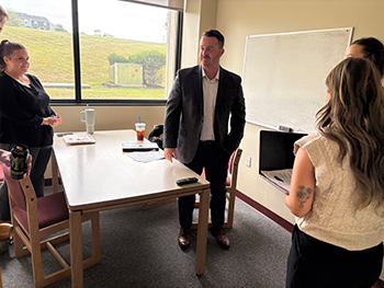 Image of four students participating in the Mediation Simulation class at Widener Law Commonwealth.