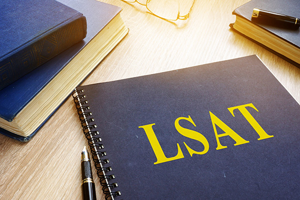 LSAT book with pen on table 