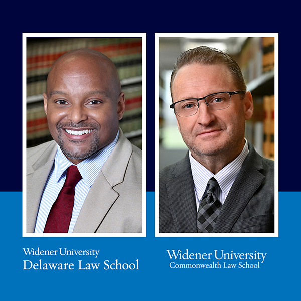 Side-by-side photos of Dean Todd Clark of Delaware Law School and Dean andré douglas pond cummings of Commonwealth Law School.