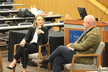 Michael Consedine speaking with Kaylee Caprari '27