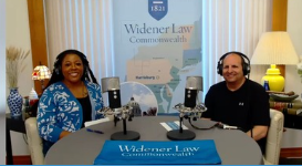 Image of Jericha Brock hosting a podcast along side NFL agent Kevin Gold '93.