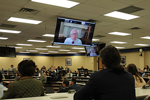 Image of keynote speaker Erwin Chemerinsky appearing over Zoom.