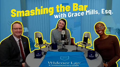 Image of Dean cummings, Grace Mills '25 and Shemariel Gray in the podcast studio. 