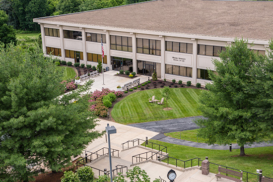 Aerial view of the Widener Law Commonwealth campus featuring the Library building