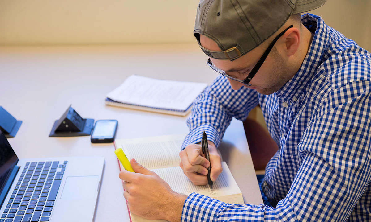 Male student studying