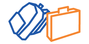 Illustration of a backpack and a briefcase, representing the combination of student life and professional life.